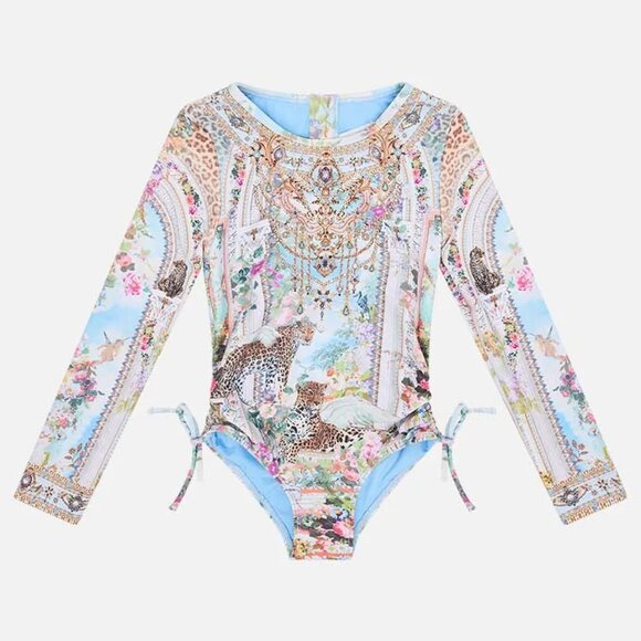 Girls Ruched Side Paddlesuit Girls Swimsuit in "We Always Have Alexandria" Print - Picture 1 of 2